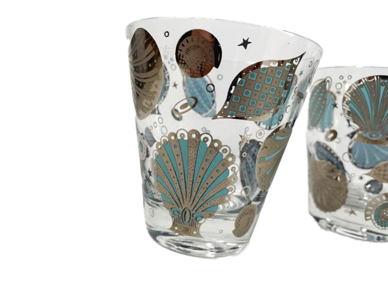 American Four Vintage Georges Briard Double Old Fashioned Glasses in the Seascape Pattern