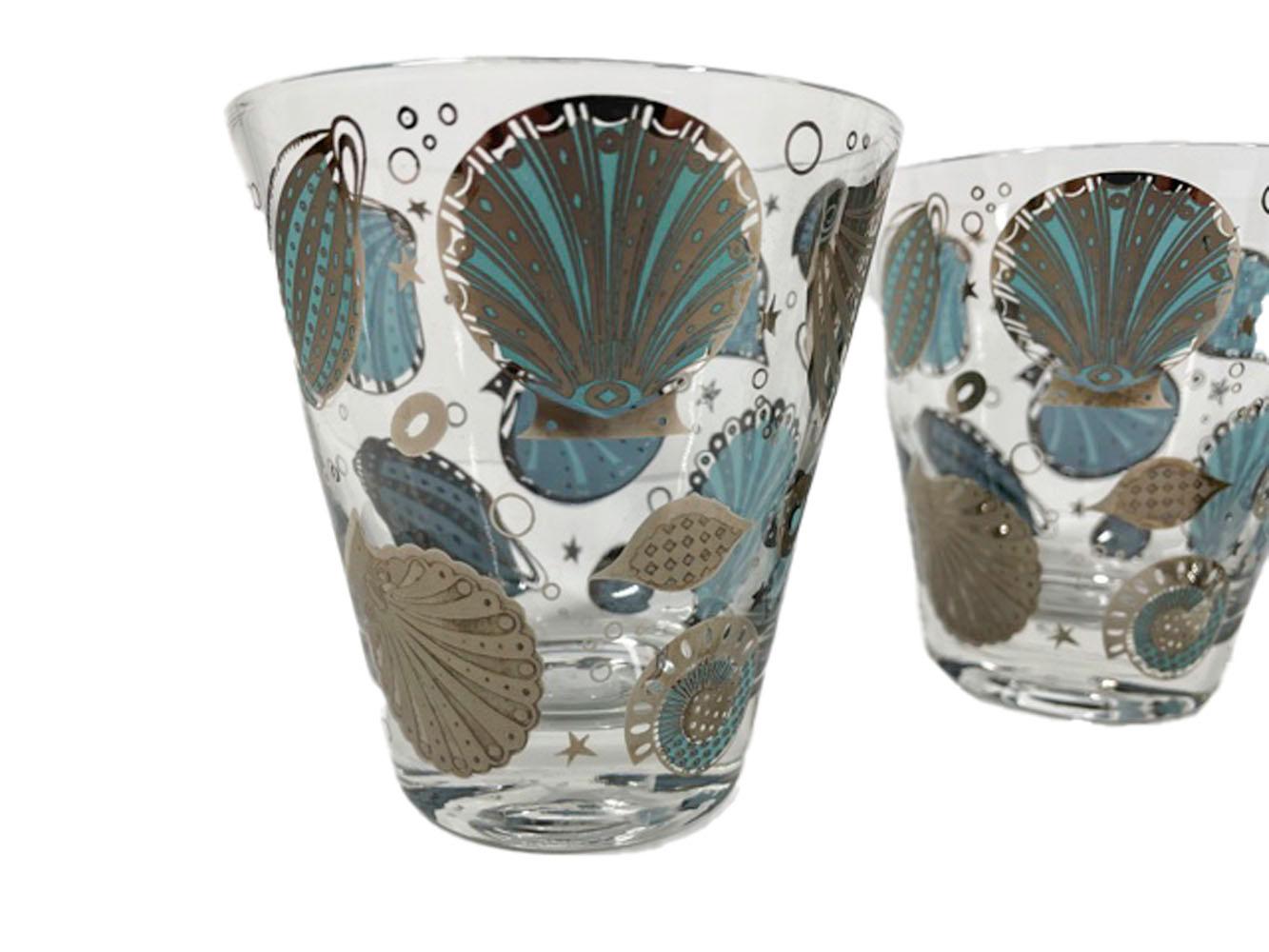 Four Vintage Georges Briard Double Old Fashioned Glasses in the Seascape Pattern In Good Condition In Nantucket, MA