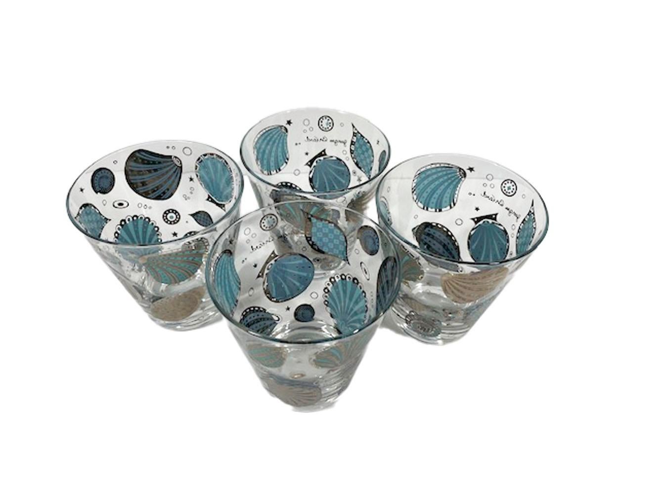 20th Century Four Vintage Georges Briard Double Old Fashioned Glasses in the Seascape Pattern