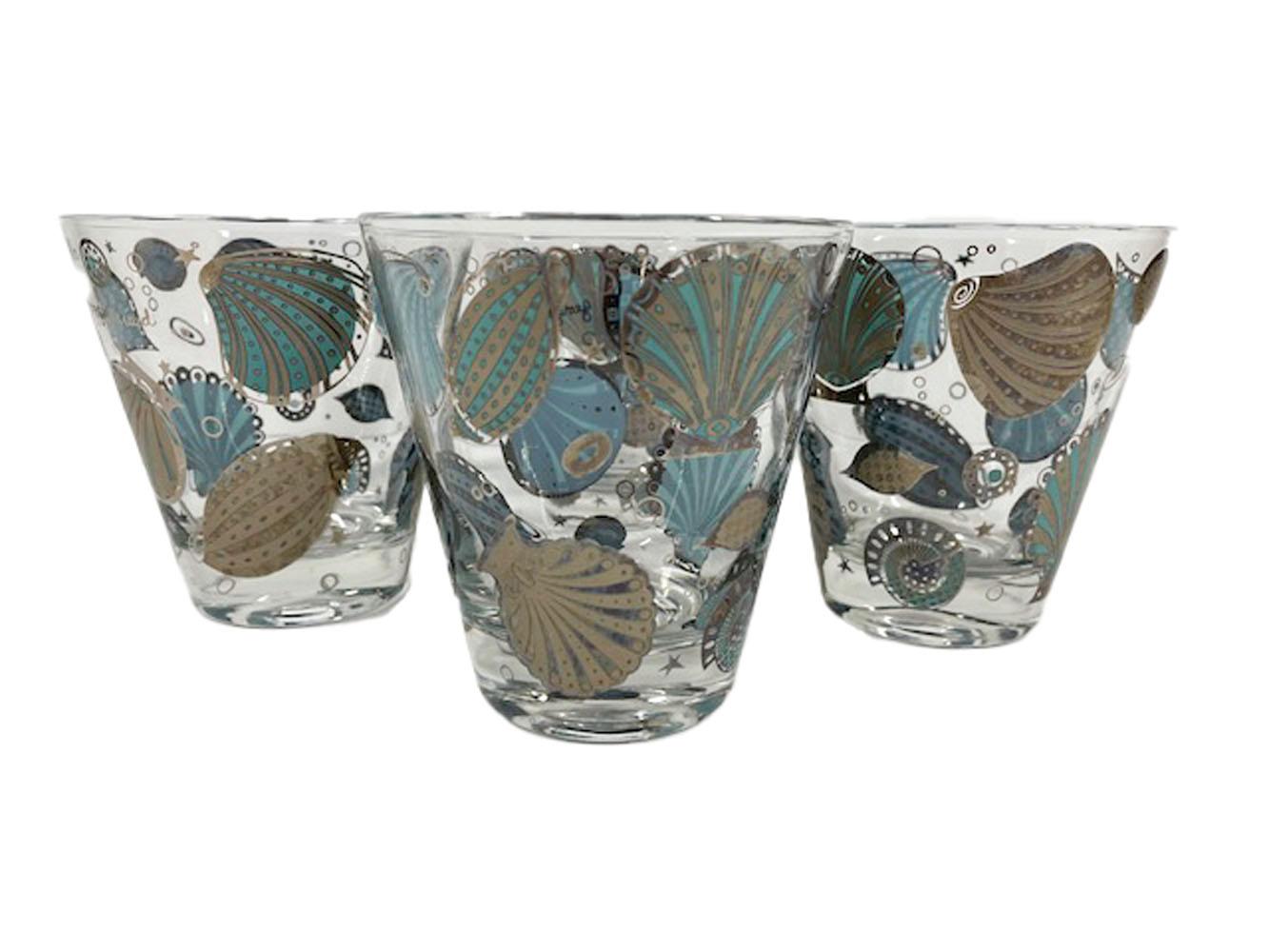 Four Vintage Georges Briard Double Old Fashioned Glasses in the Seascape Pattern 1