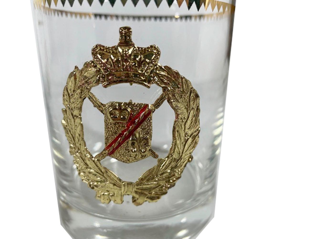 American Four Vintage Georges Briard Rocks Glasses with Applied Gilt Metal Coats-of-Arms