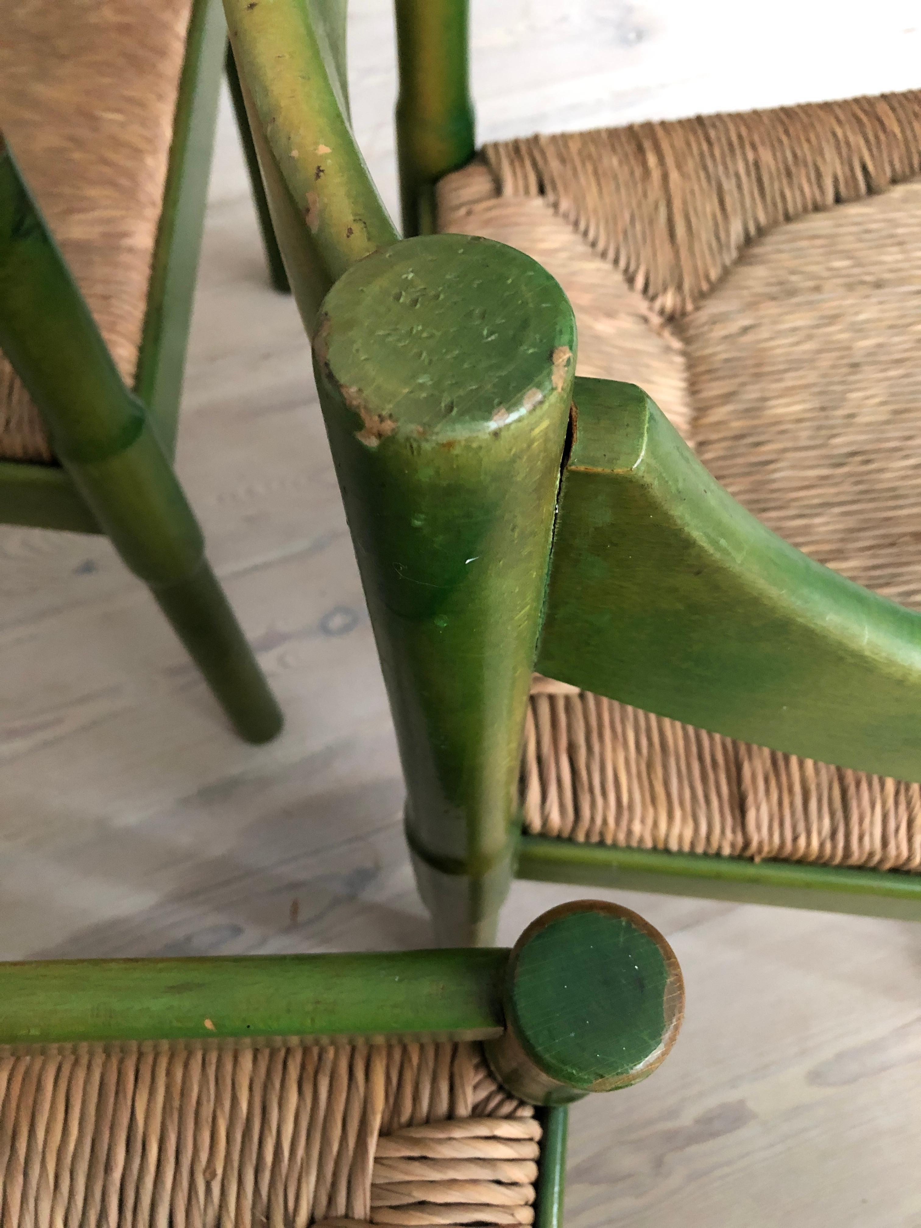 Mid-20th Century Four Vintage Green Painted Vico Magistretti Wood Carimate Armchairs, Italy, 1959