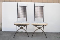 Four Vintage Hollywood Regency Beaded Abacus X-Form Wrought Iron Dining Chairs