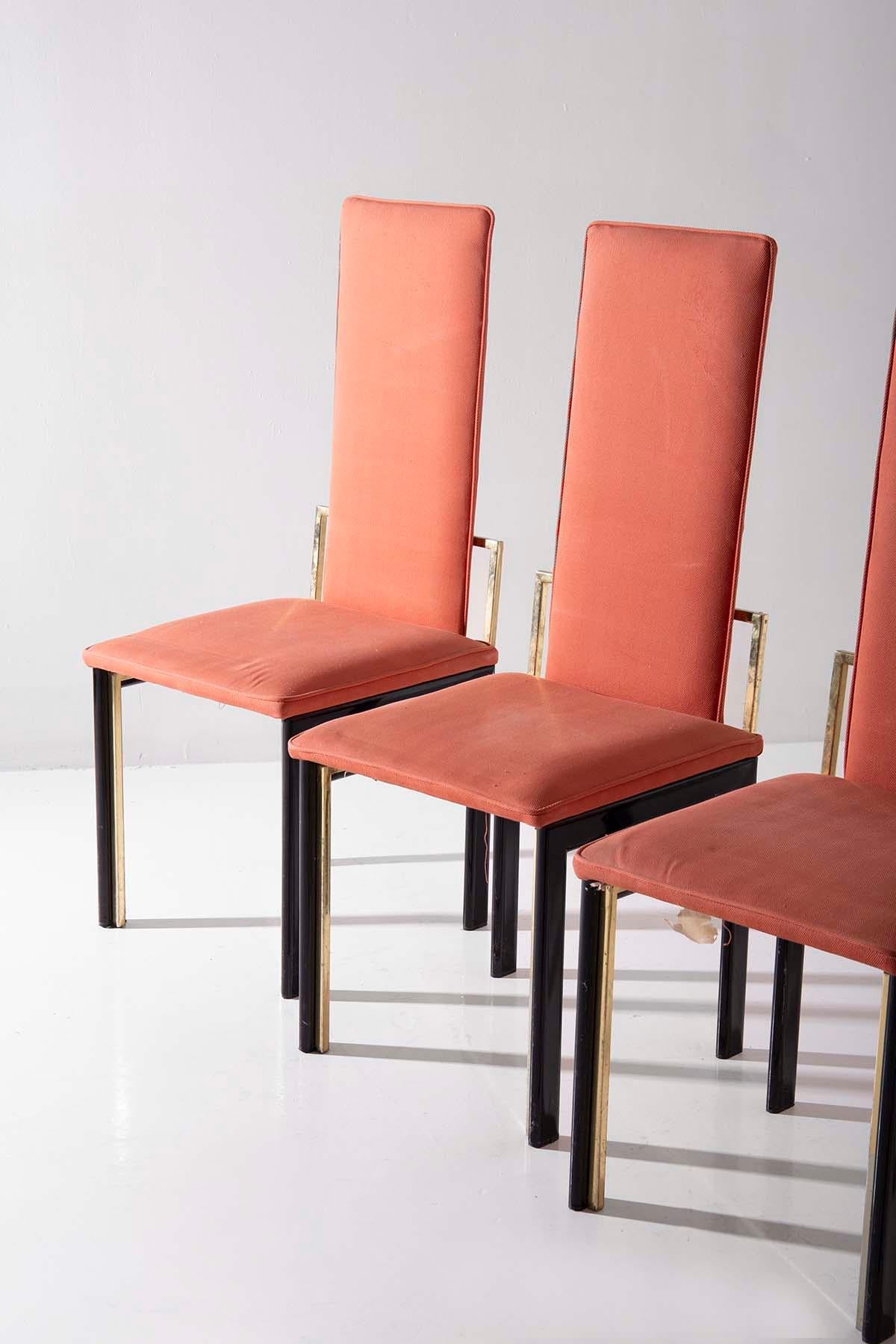 Mid-Century Modern Four Vintage Italian Chairs in Fabric and Metal For Sale