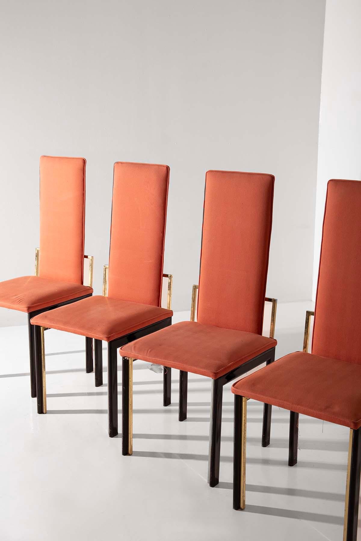 Four Vintage Italian Chairs in Fabric and Metal In Good Condition For Sale In Milano, IT