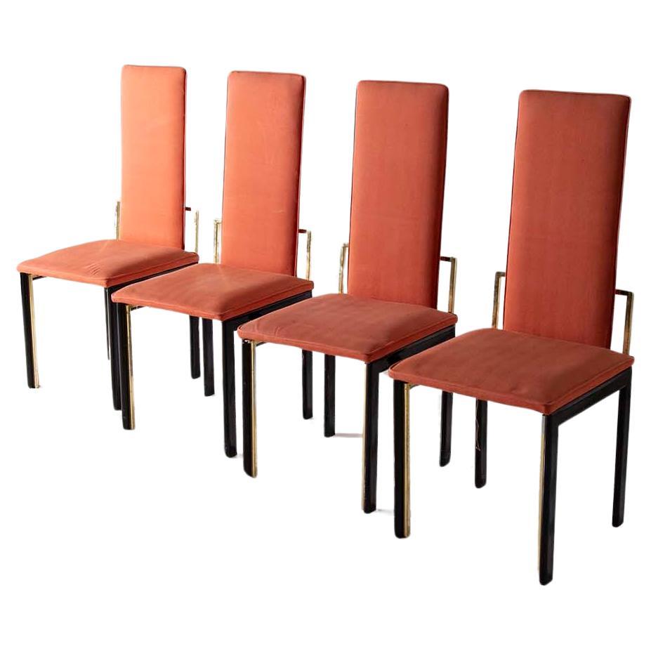 Four Vintage Italian Chairs in Fabric and Metal For Sale