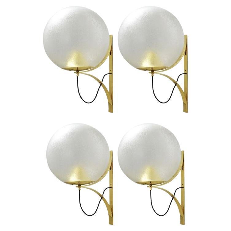 Four Vintage Italian Sconces w/ Clear Murano Globes in Style of Seguso, 1960s For Sale