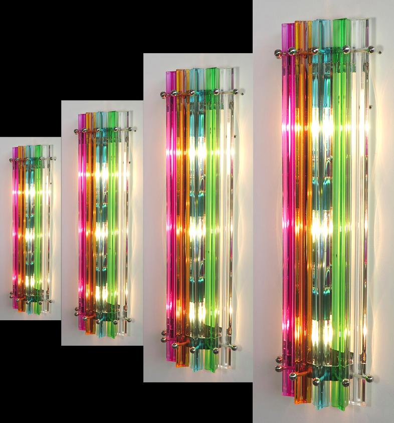 Four Vintage Italian Wall Sconce, Multi-Color Triedri Venini Style Murano, 1990s For Sale 3