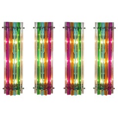 Four Vintage Italian Wall Sconce, Multi-Color Triedri Venini Style Murano, 1990s