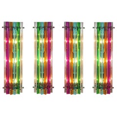 Four Retro Italian Wall Sconce, Multi-Color Triedri Venini Style Murano, 1990s