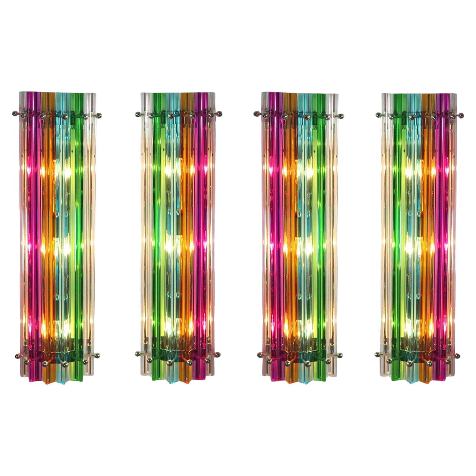 Four Vintage Italian Wall Sconce, Multi-Color Triedri Venini Style Murano, 1990s