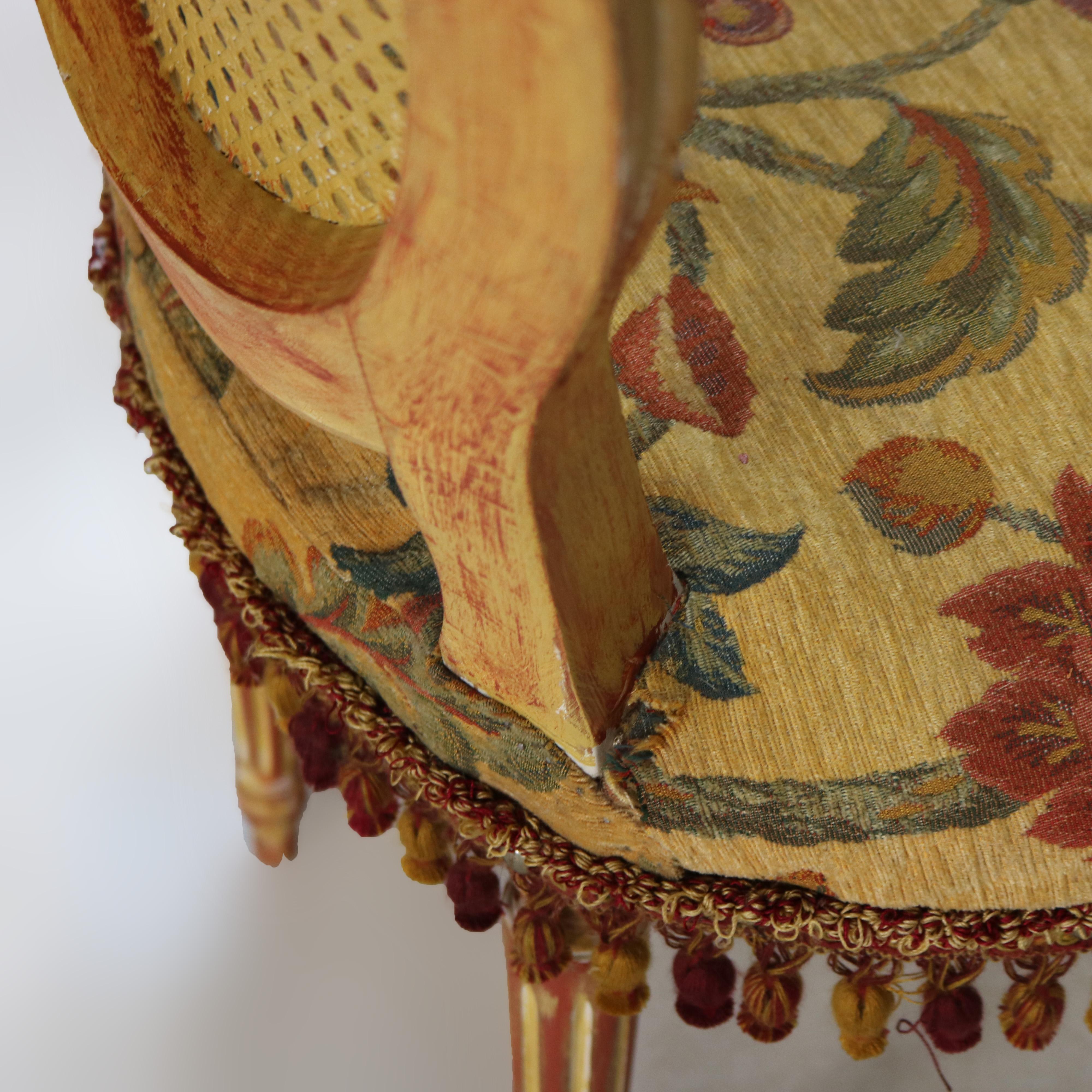 Vier Vintage Louis XV Polychromed & gepresst Cane Wohnzimmer Stühle C1940 im Angebot 3