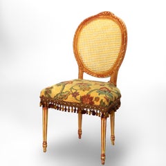 Four Vintage Louis XV Polychromed & Pressed Cane Parlor Chairs C1940