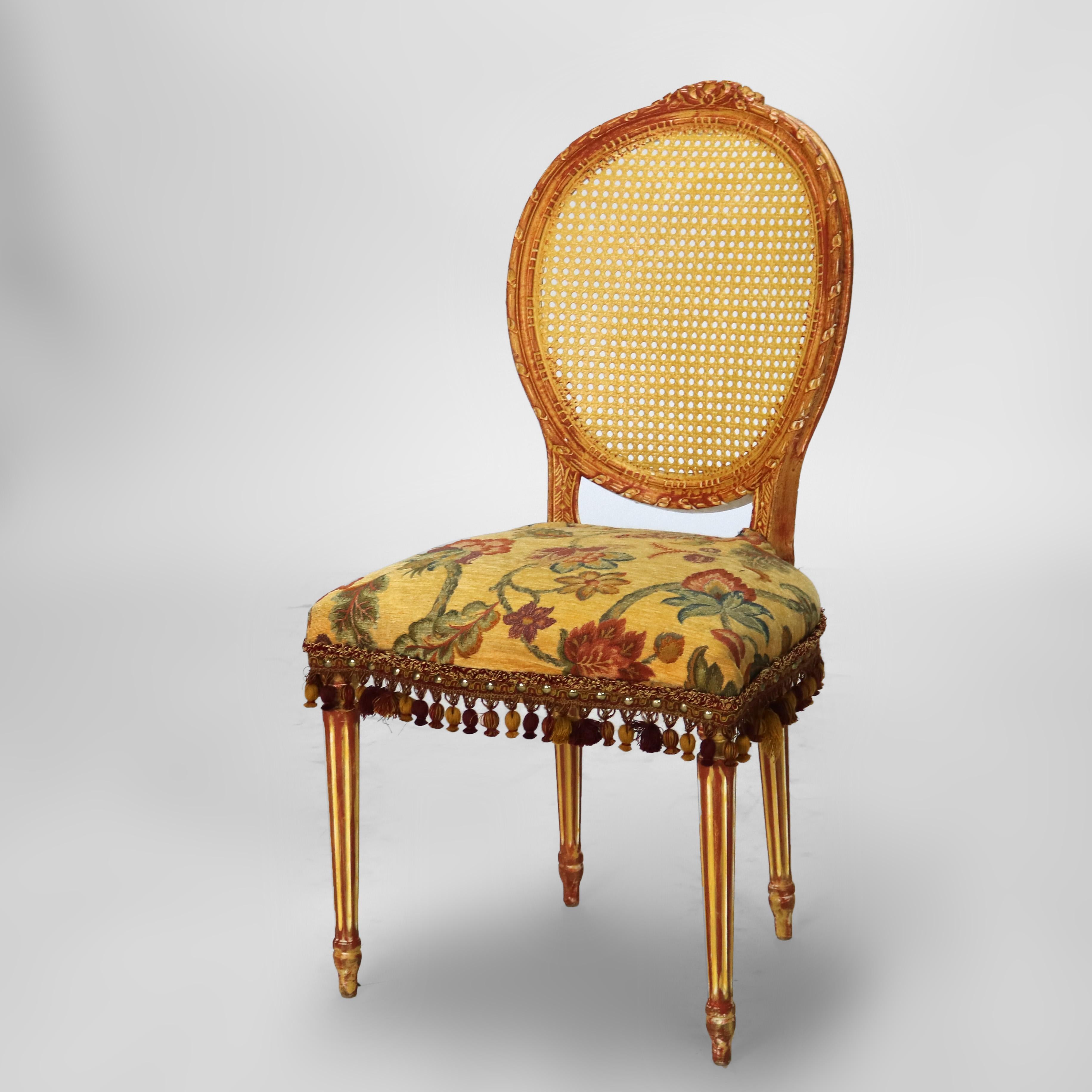 Vier Vintage Louis XV Polychromed & gepresst Cane Wohnzimmer Stühle C1940 (Louis XV.) im Angebot