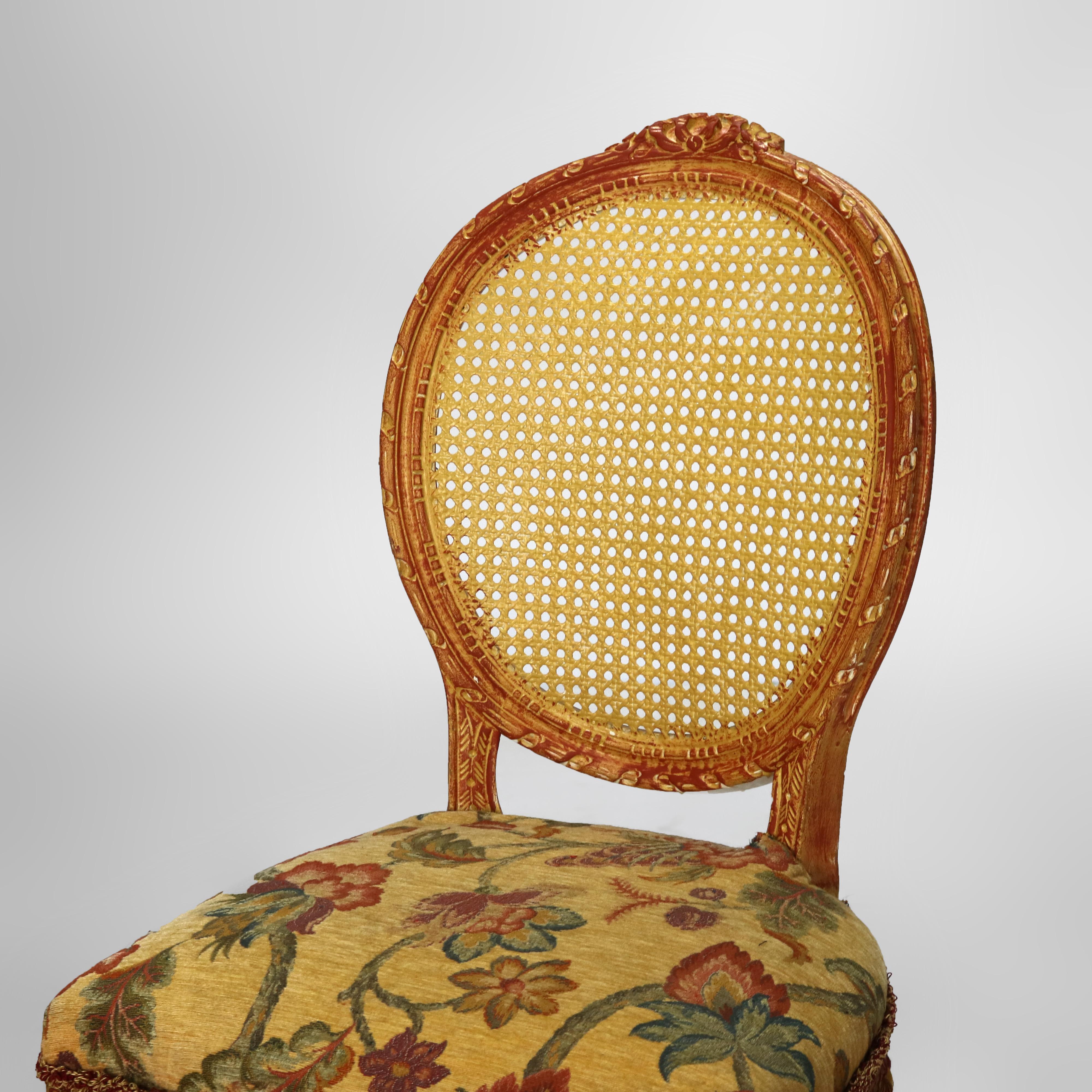 Vier Vintage Louis XV Polychromed & gepresst Cane Wohnzimmer Stühle C1940 (20. Jahrhundert) im Angebot