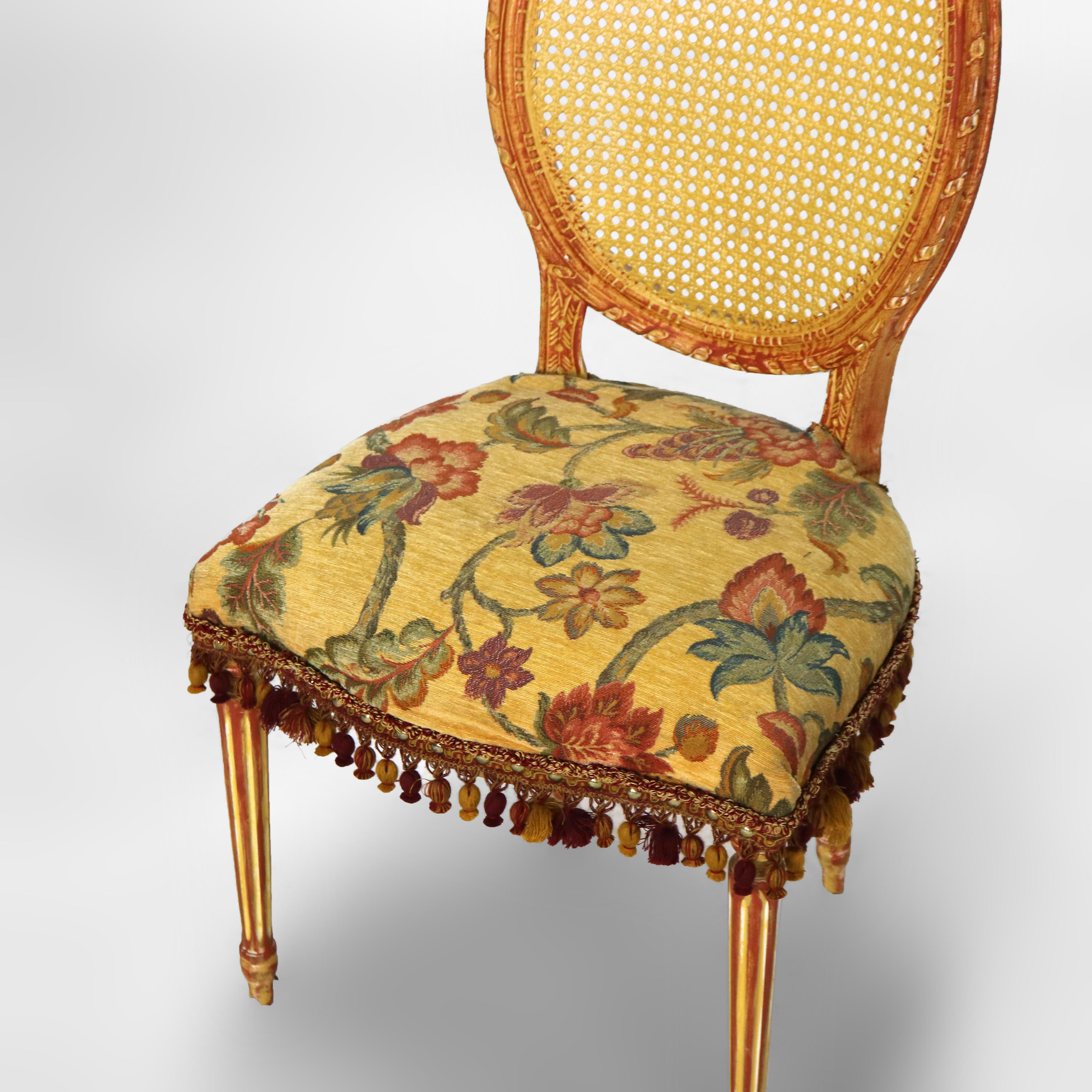 Vier Vintage Louis XV Polychromed & gepresst Cane Wohnzimmer Stühle C1940 (Gehstock) im Angebot