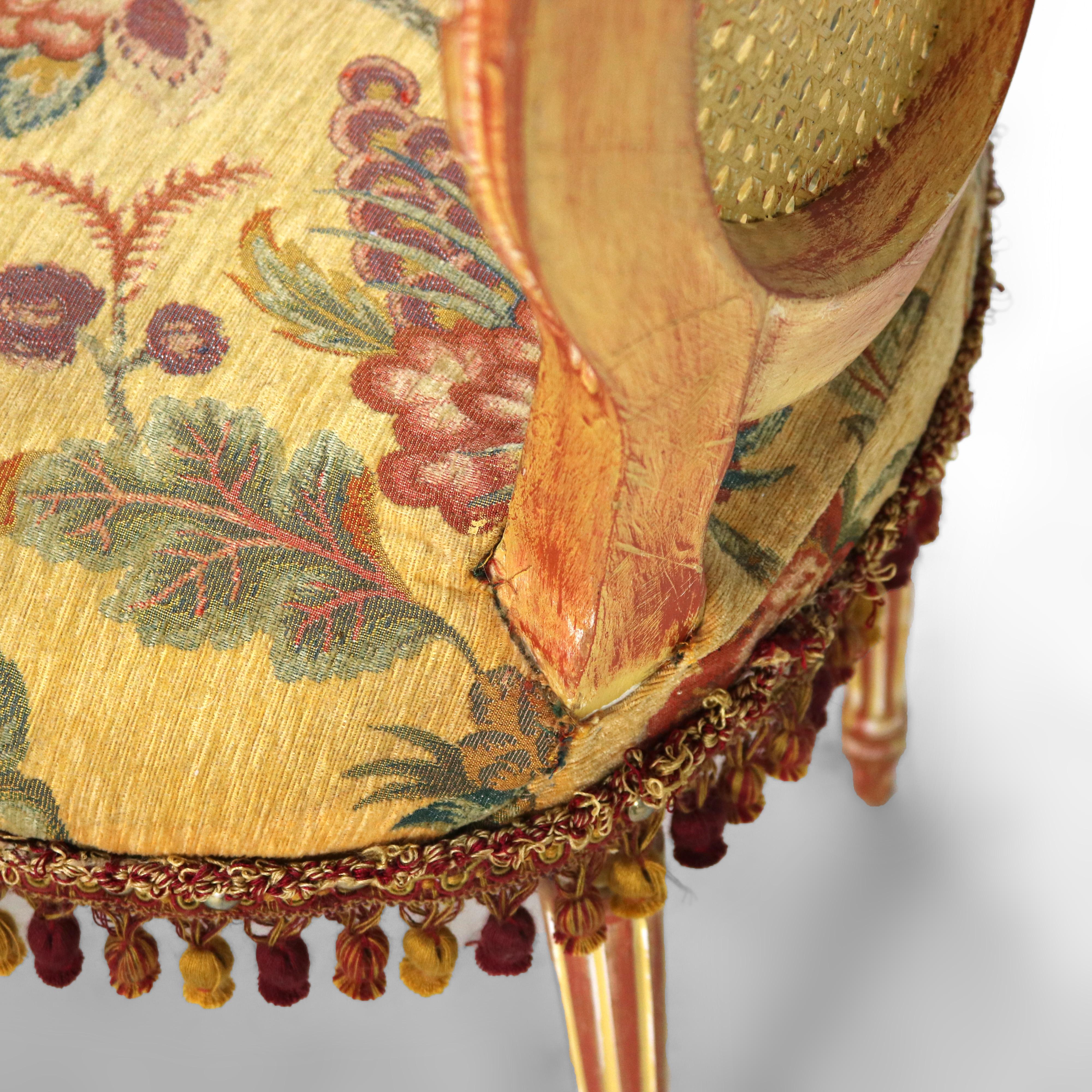 Vier Vintage Louis XV Polychromed & gepresst Cane Wohnzimmer Stühle C1940 im Angebot 2