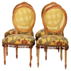 Four Vintage Louis XV Polychromed & Pressed Cane Parlor Chairs C1940