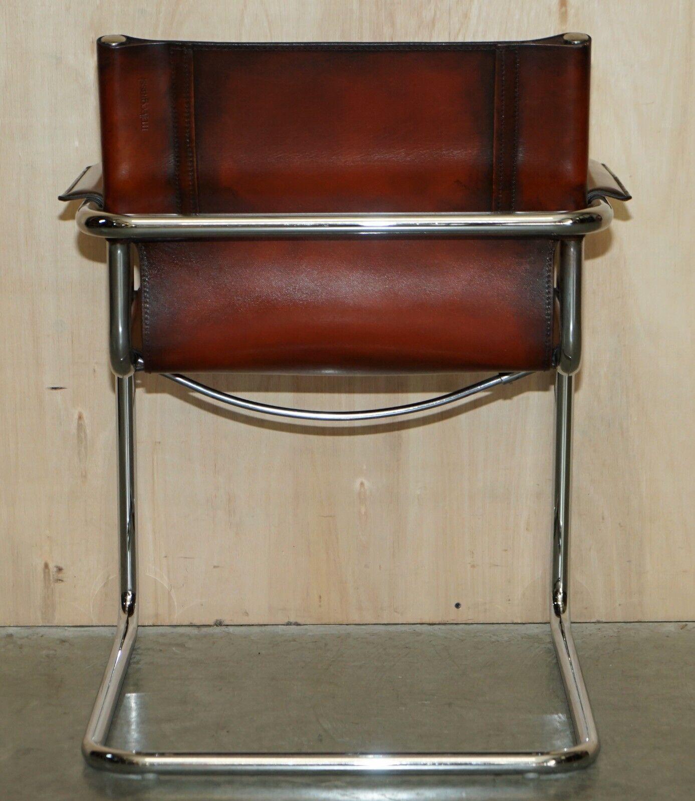 Vier Vintage Matteo Grassi MG5 Marcel Breuer Cognac Brown Leder Sessel 4 im Angebot 3