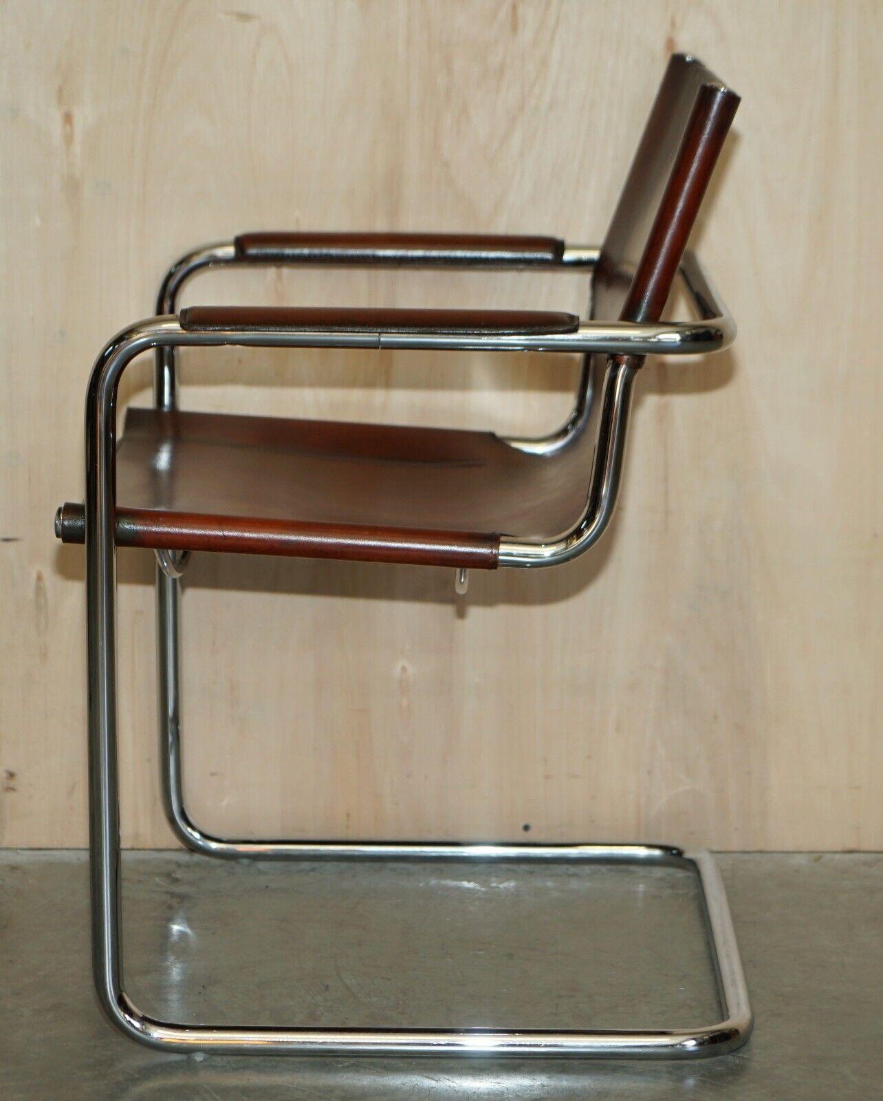 Quatre fauteuils Vintage Matteo Grassi MG5 Marcel Breuer Cognac Brown en cuir 4 en vente 3