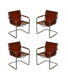 Four Vintage Matteo Grassi MG5 Marcel Breuer Cognac Brown Leather Armchairs 4