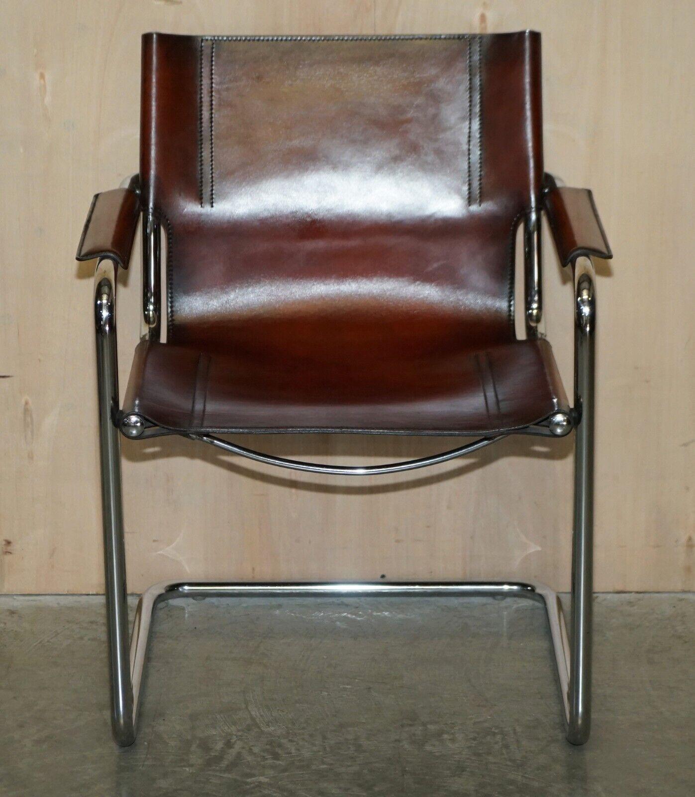 Italian Four Vintage Matteo Grassi MG5 Marcel Breuer Cognac Brown Leather Armchairs 4 For Sale