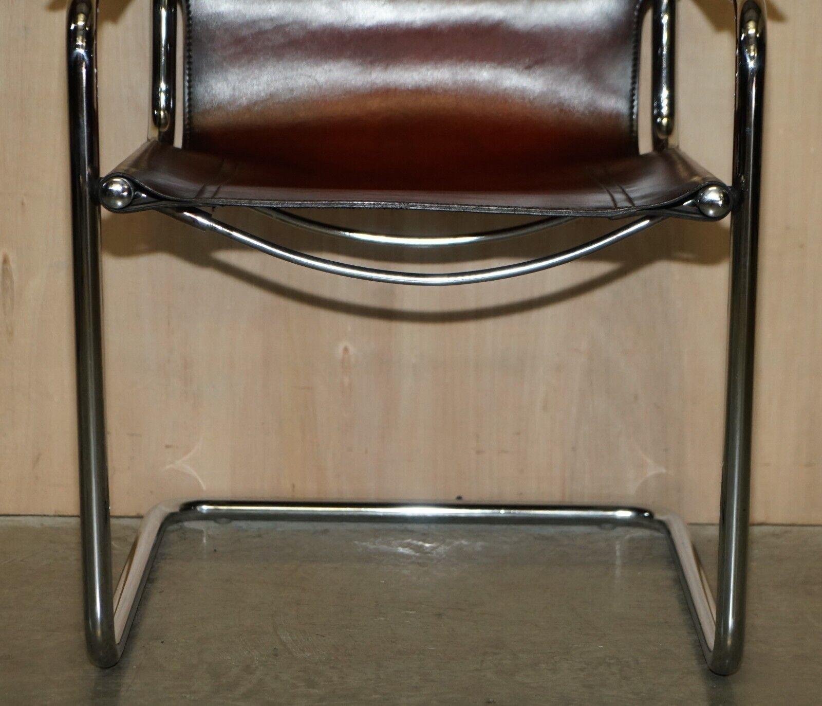 Hand-Crafted Four Vintage Matteo Grassi MG5 Marcel Breuer Cognac Brown Leather Armchairs 4 For Sale