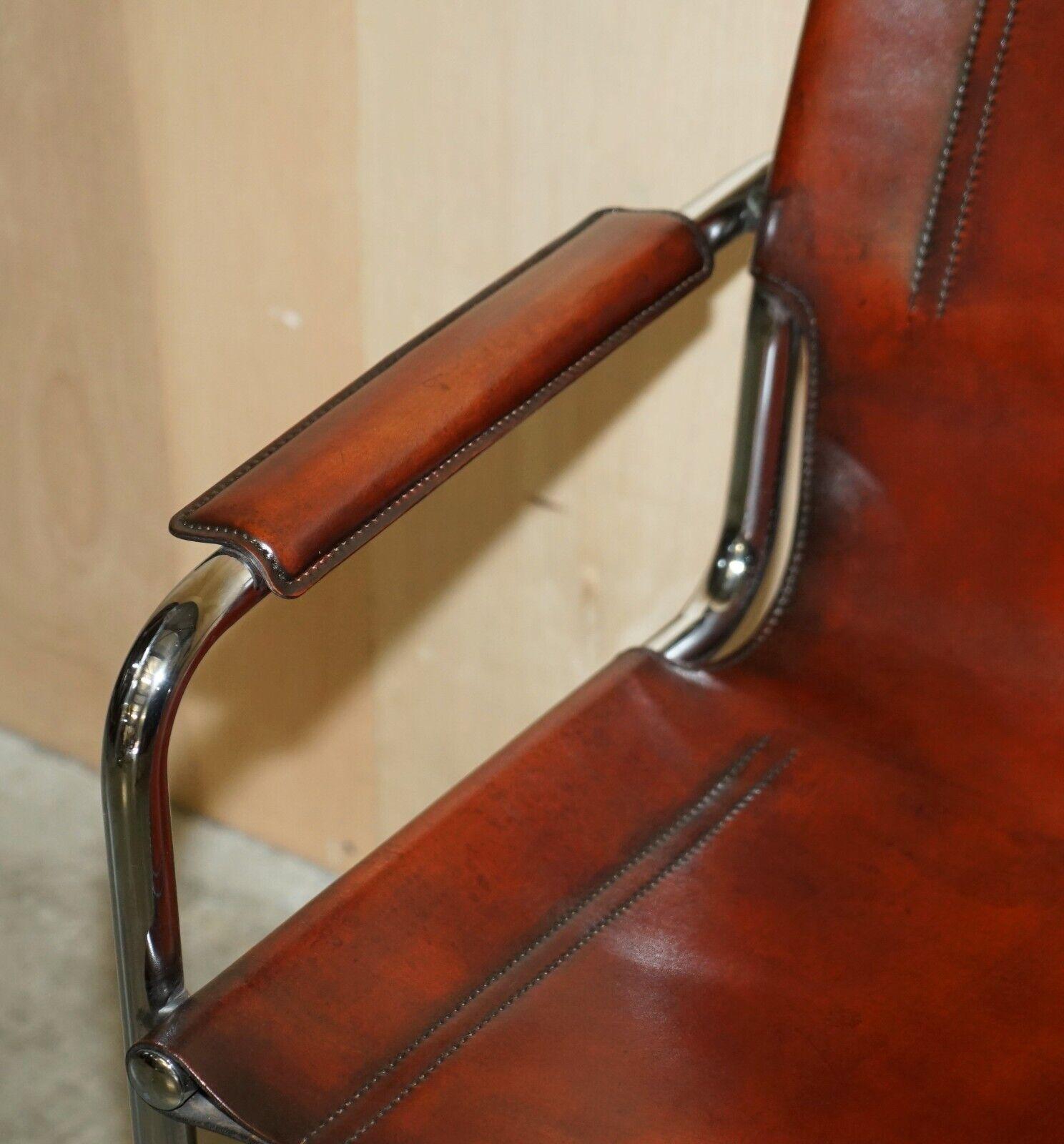 Vier Vintage Matteo Grassi MG5 Marcel Breuer Cognac Brown Leder Sessel 4 (Handgefertigt) im Angebot