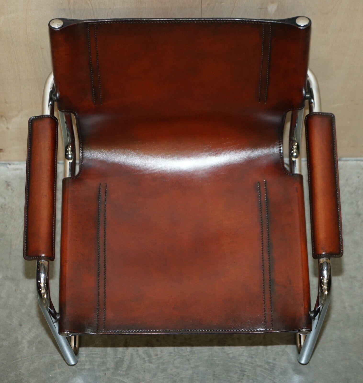 Four Vintage Matteo Grassi MG5 Marcel Breuer Cognac Brown Leather Armchairs 4 For Sale 3
