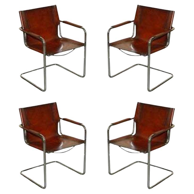 Quatre fauteuils Vintage Matteo Grassi MG5 Marcel Breuer Cognac Brown en cuir 4 en vente