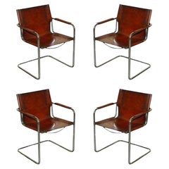 Four Used Matteo Grassi MG5 Marcel Breuer Cognac Brown Leather Armchairs 4