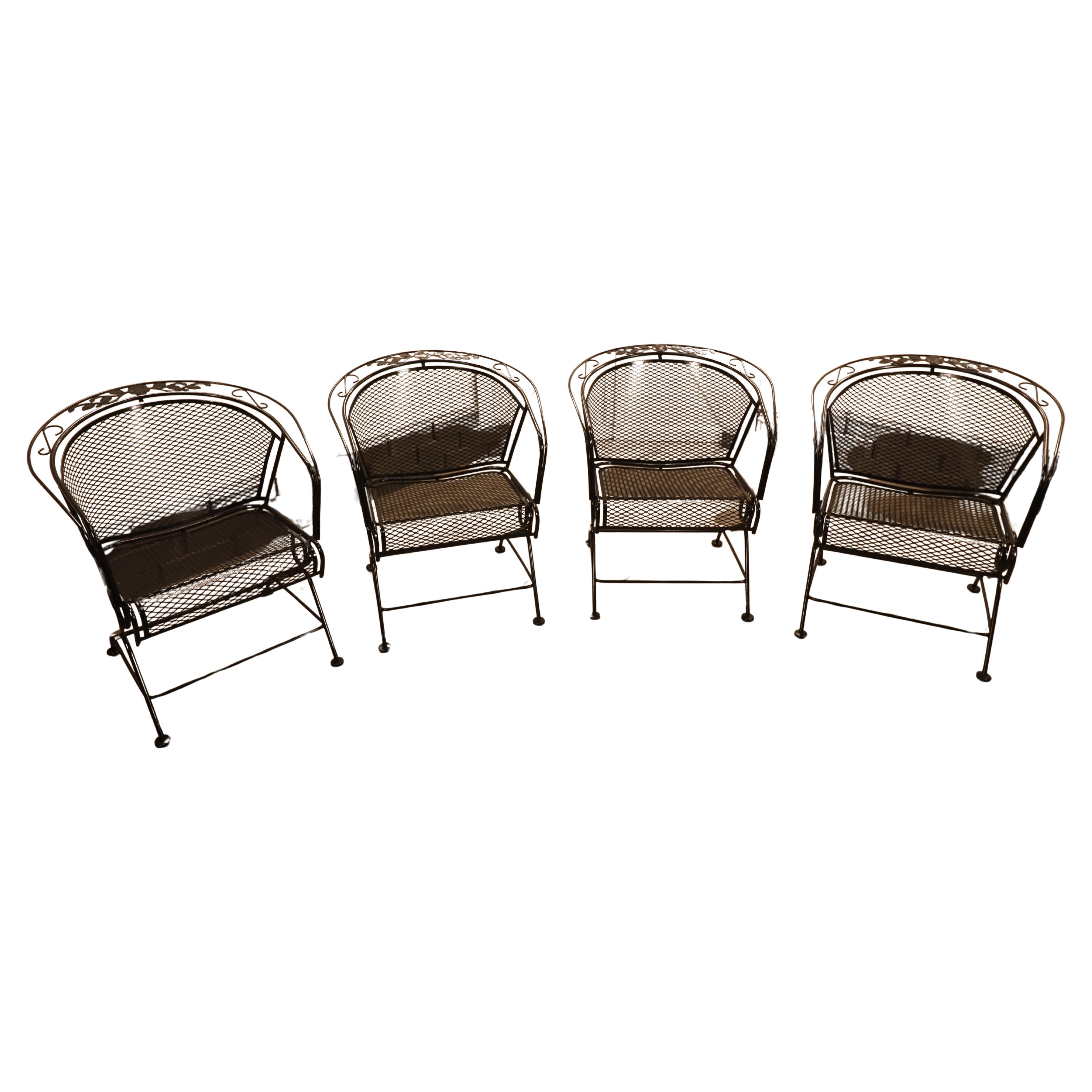 Four Vintage Meadow Craft Floral and Leaf Coil Spring Chairs