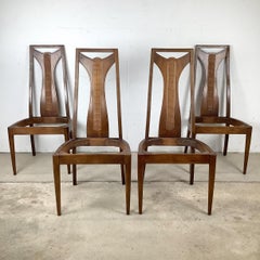 Four Vintage Mid-Century Modern Walnut High-Back Dining Chairs, Cane Back
