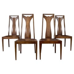 Four Vintage Mid-Century Modern Walnut High-Back Dining Chairs, Cane Back