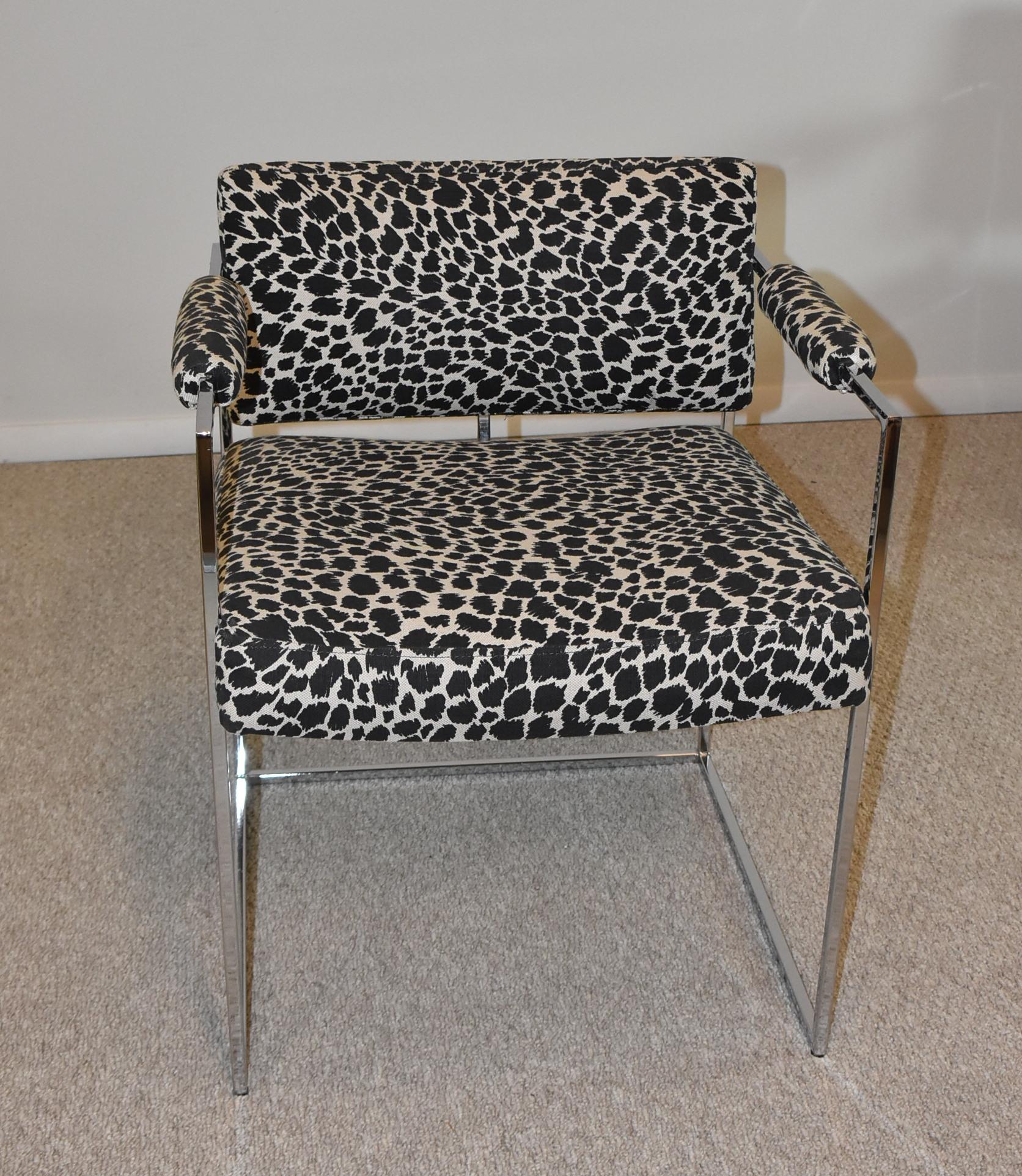 Modern Four Vintage Milo Baughman Tubular Chrome & Fabric Dining Chairs
