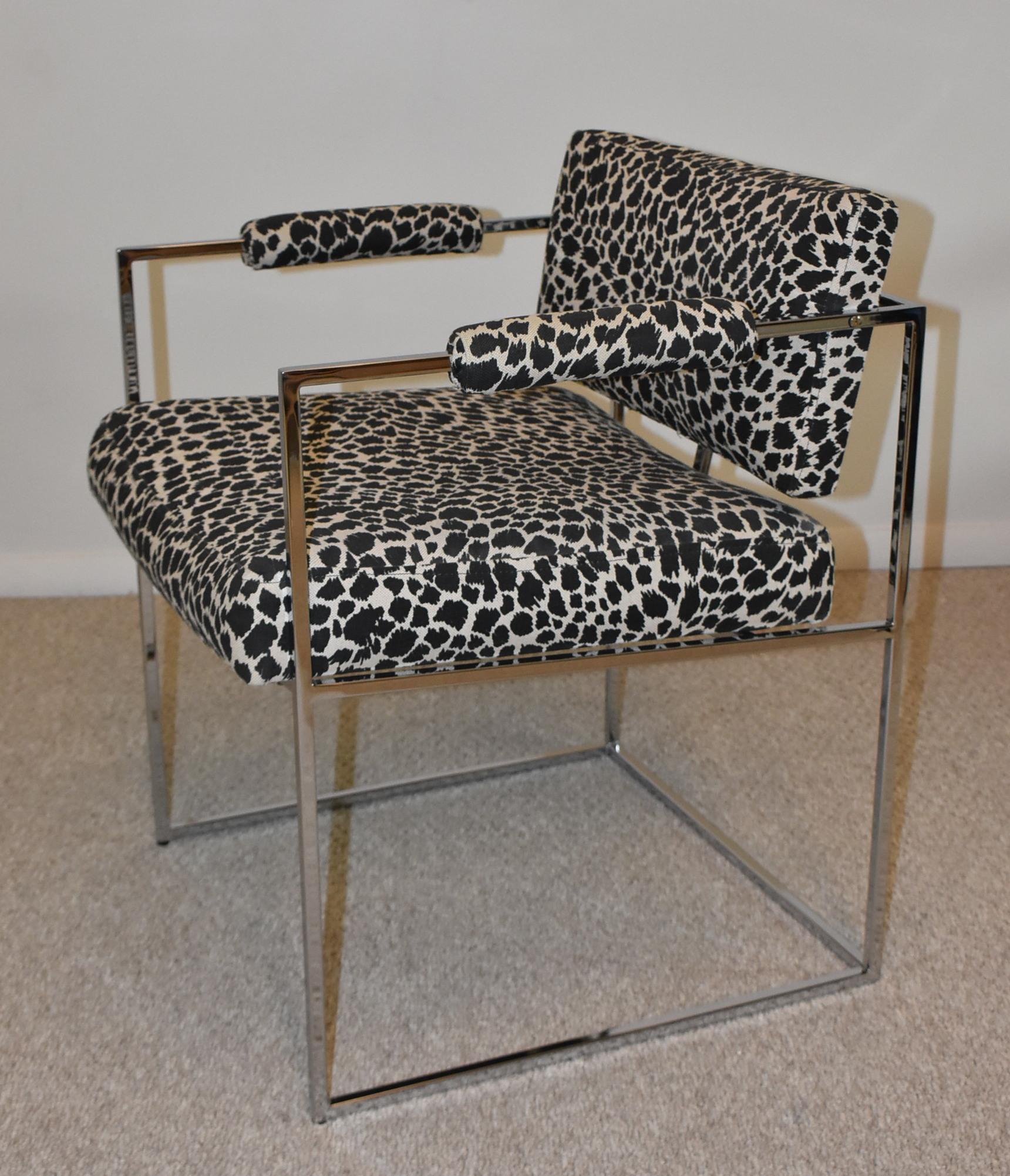 North American Four Vintage Milo Baughman Tubular Chrome & Fabric Dining Chairs