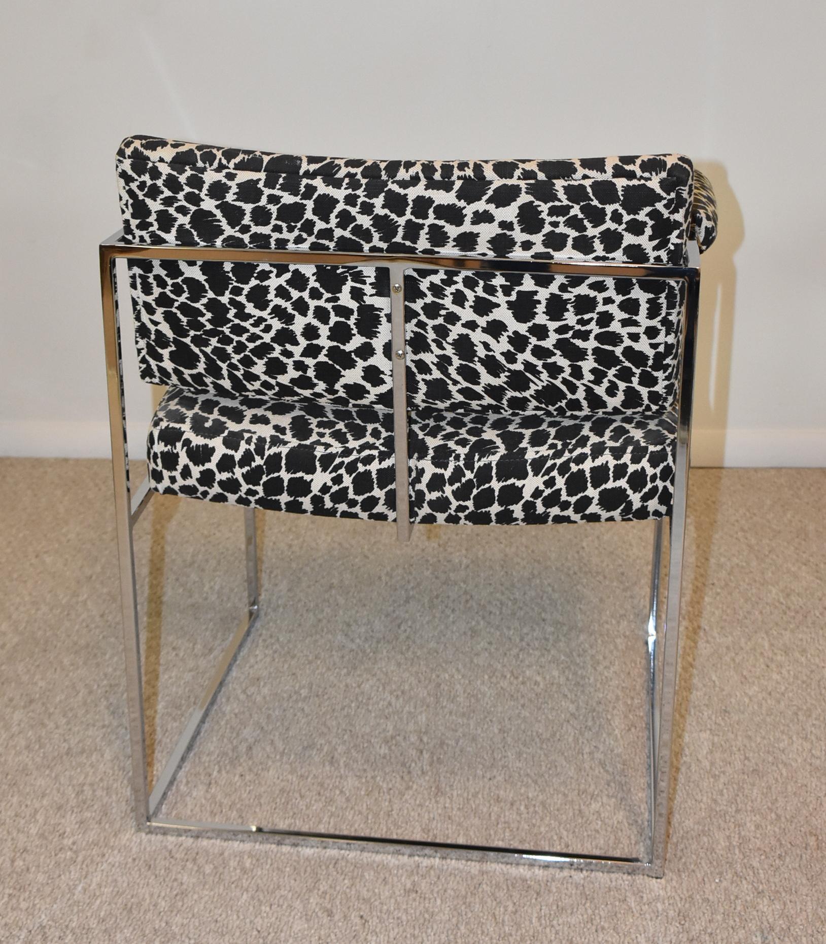 Four Vintage Milo Baughman Tubular Chrome & Fabric Dining Chairs In Good Condition In Toledo, OH