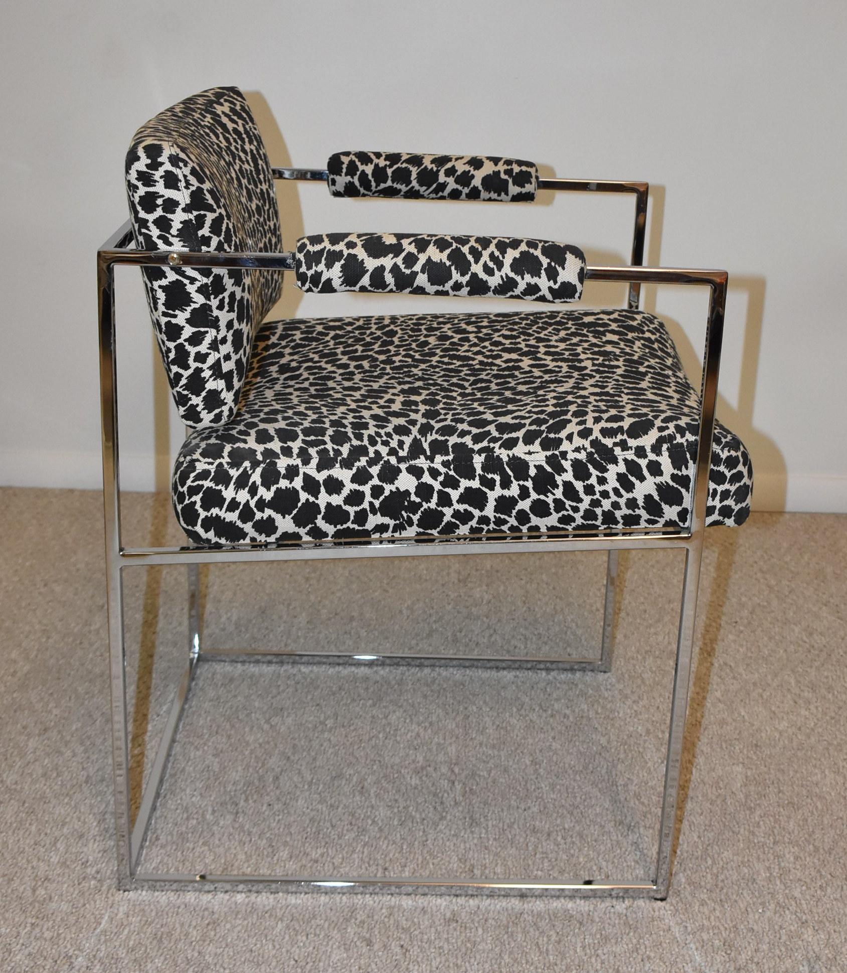 20th Century Four Vintage Milo Baughman Tubular Chrome & Fabric Dining Chairs
