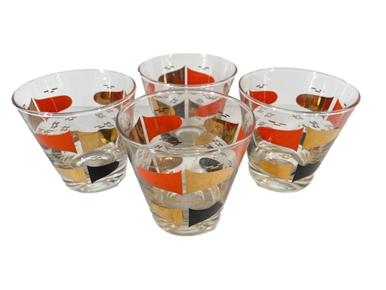Mid-Century Modern Four Vintage Old Fashioned Glasses in the Atomic Style For Sale