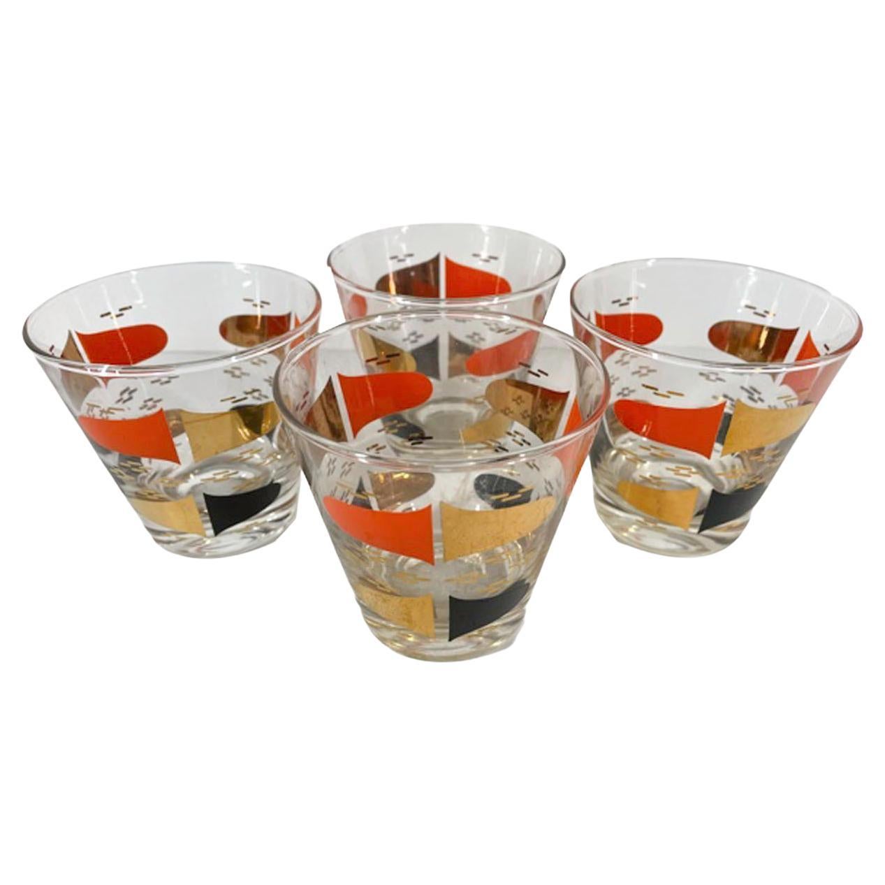 Four Vintage Old Fashioned Glasses in the Atomic Style For Sale