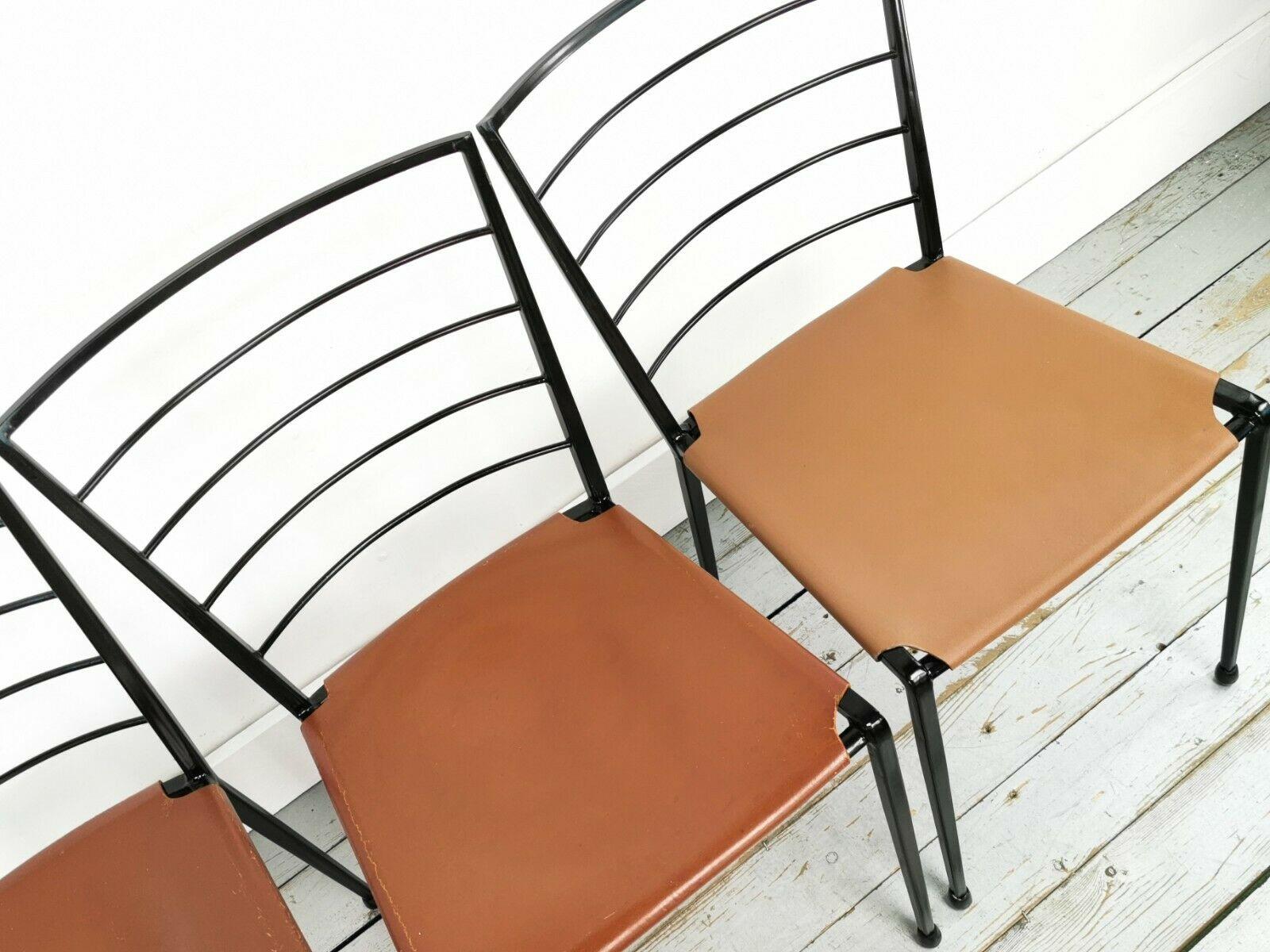 Four Vintage Robert Heal Ladderax Midcentury Steel and Leather Dining Chairs 4