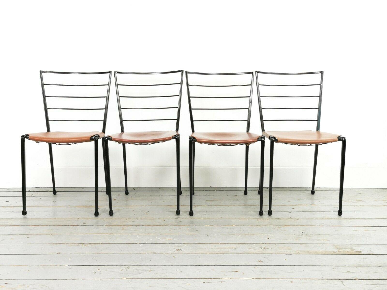 Four Vintage Robert Heal Ladderax Midcentury Steel and Leather Dining Chairs 6