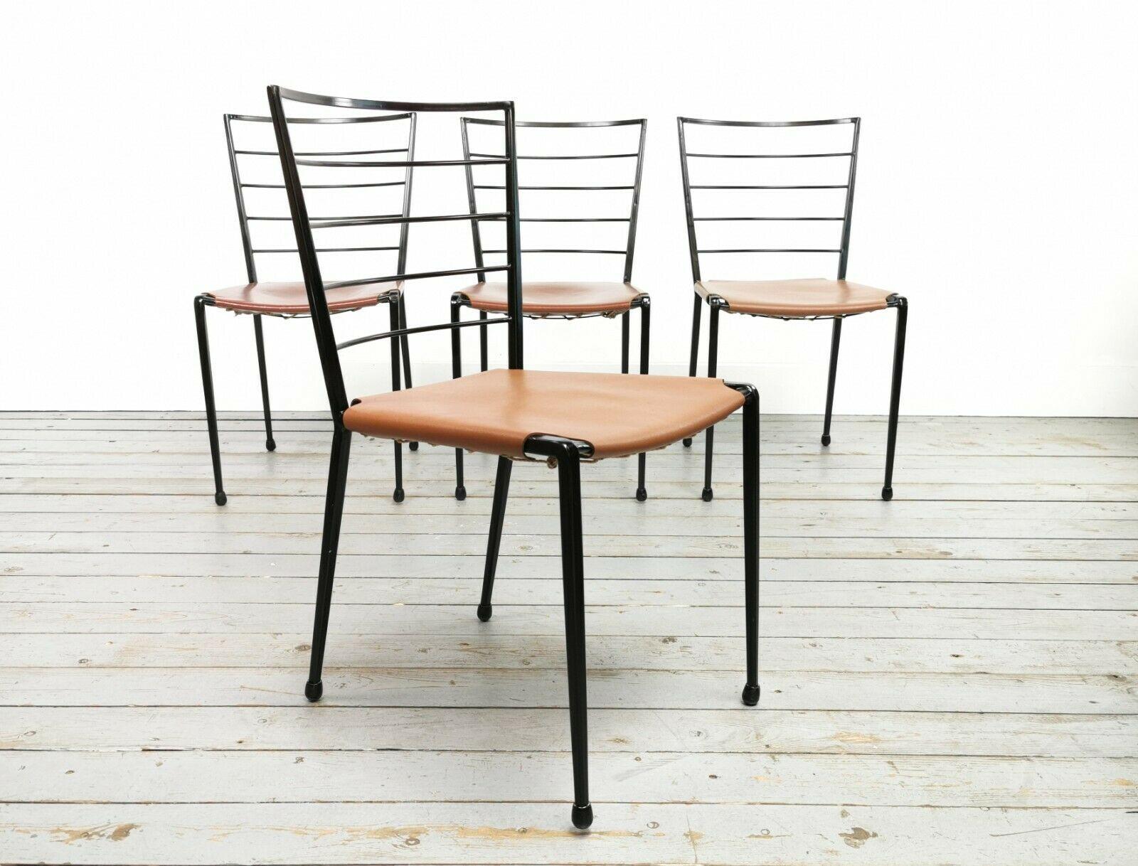 Four Vintage Robert Heal Ladderax Midcentury Steel and Leather Dining Chairs 7