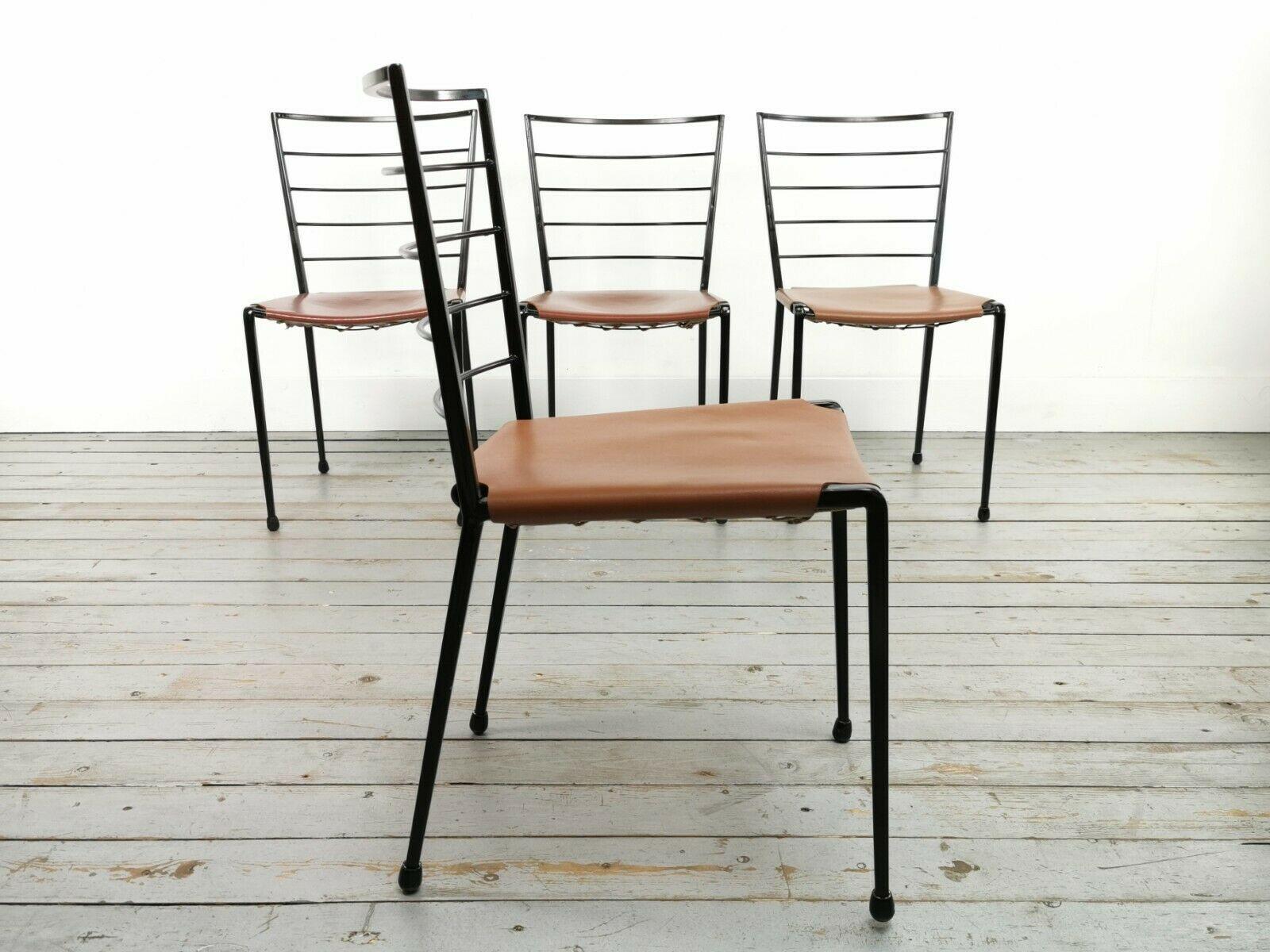 Mid-Century Modern Four Vintage Robert Heal Ladderax Midcentury Steel and Leather Dining Chairs