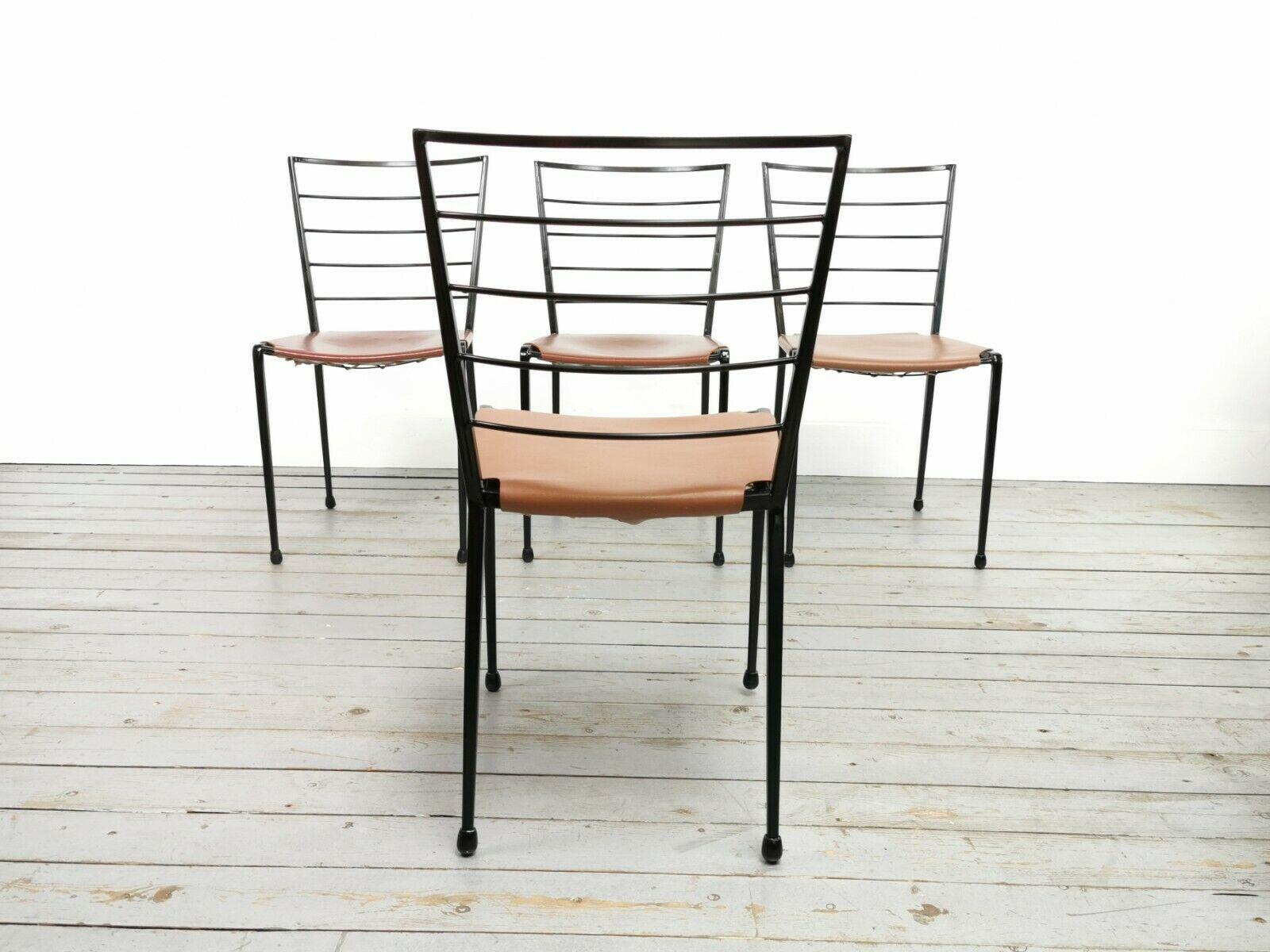 European Four Vintage Robert Heal Ladderax Midcentury Steel and Leather Dining Chairs