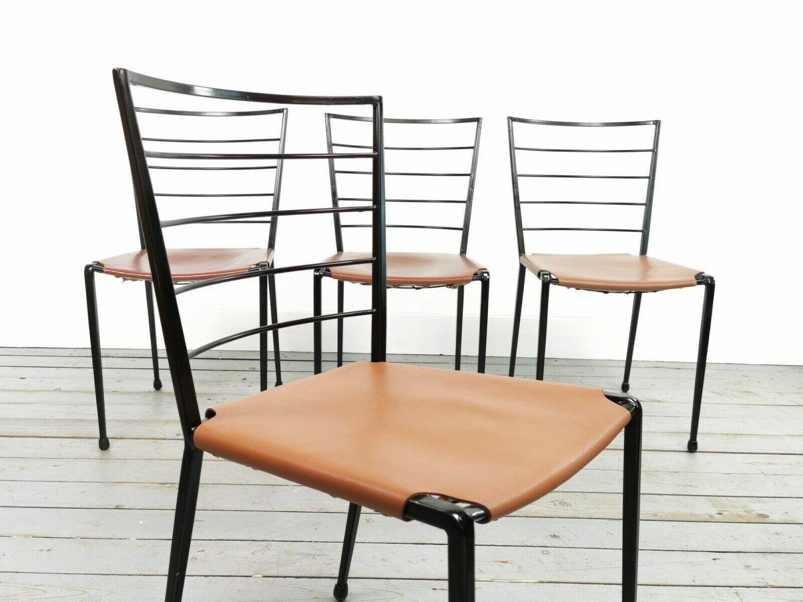Four Vintage Robert Heal Ladderax Midcentury Steel and Leather Dining Chairs In Good Condition In STOKE ON TRENT, GB