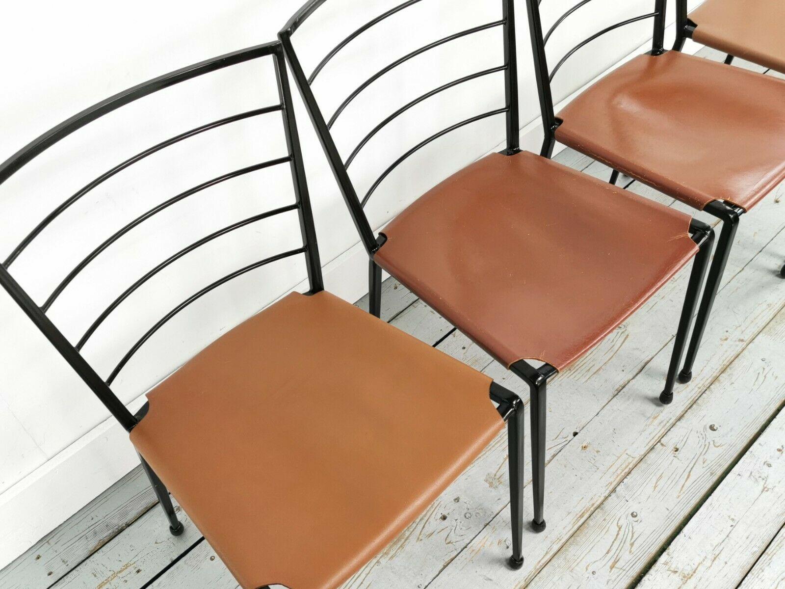 Four Vintage Robert Heal Ladderax Midcentury Steel and Leather Dining Chairs 3