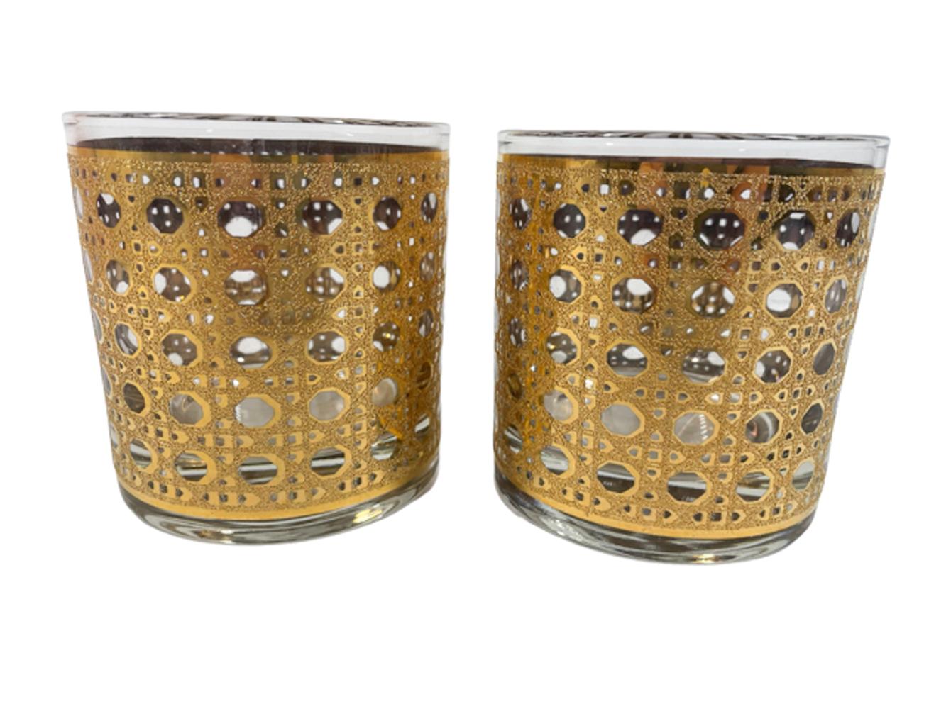 American Four Vintage Rocks Glasses by Culver LTD, in the Canella Pattern, 22k Gold Cane For Sale