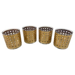 Four Retro Rocks Glasses by Culver LTD, in the Canella Pattern, 22k Gold Cane