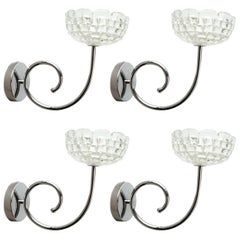 Four Vintage Sconces w/ Hand Blown Murano Textured Bowls, Italy, 1960s